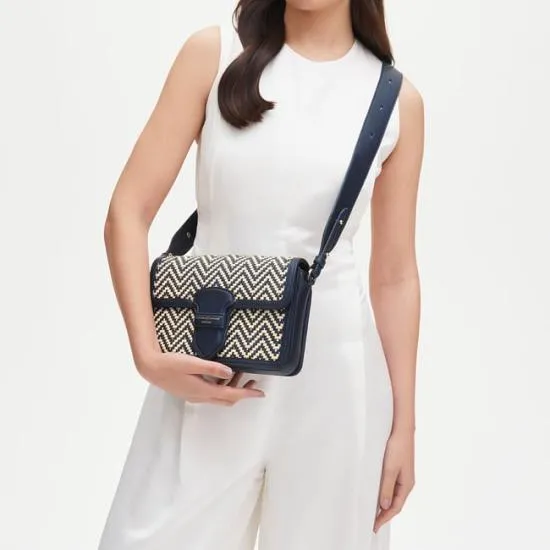 The Resort Bag Navy and Ivory Chevron Woven Leather Women Aspinal Of London Shoulder