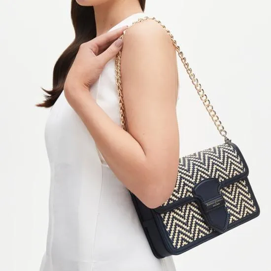 The Resort Bag Navy and Ivory Chevron Woven Leather Women Aspinal Of London Shoulder