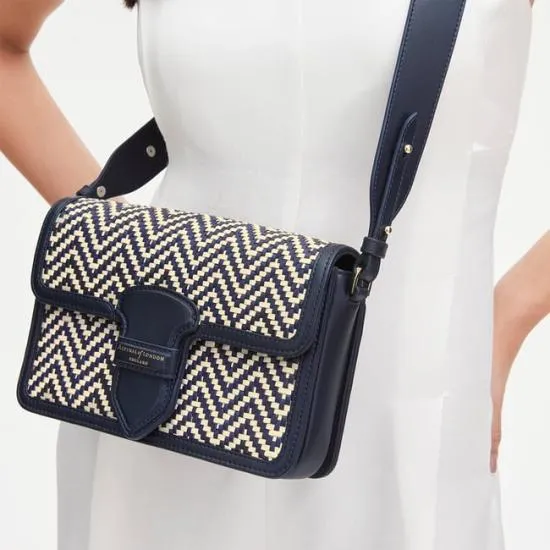 The Resort Bag Navy and Ivory Chevron Woven Leather Women Aspinal Of London Shoulder