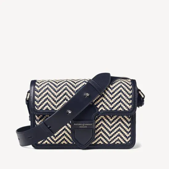 The Resort Bag Navy and Ivory Chevron Woven Leather Women Aspinal Of London Shoulder