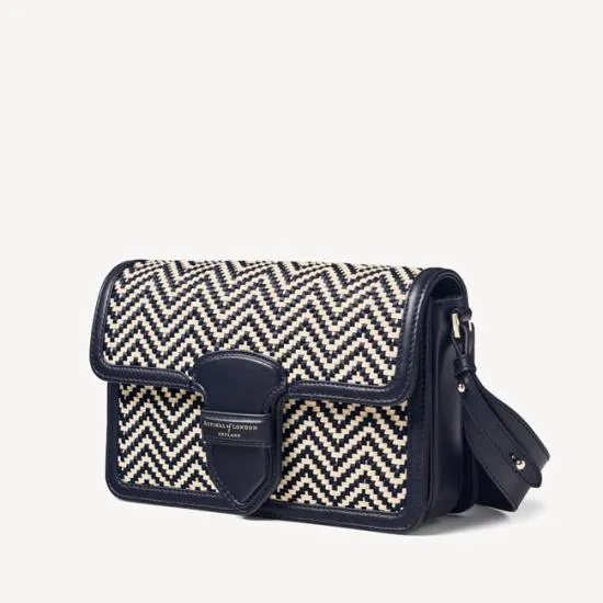 The Resort Bag Navy and Ivory Chevron Woven Leather Women Aspinal Of London Shoulder
