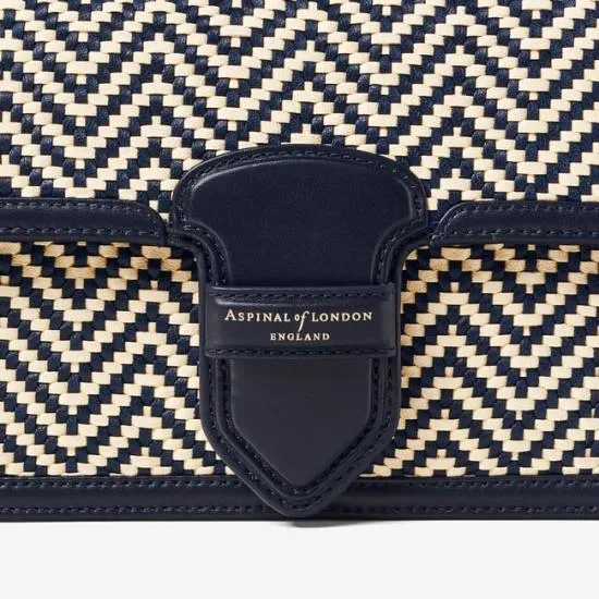 The Resort Bag Navy and Ivory Chevron Woven Leather Women Aspinal Of London Shoulder