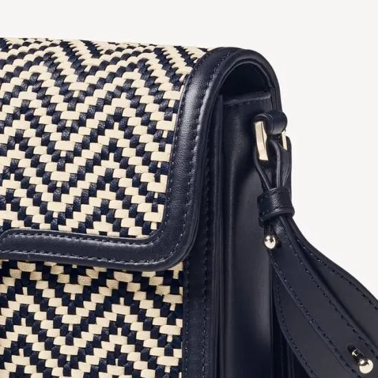 The Resort Bag Navy and Ivory Chevron Woven Leather Women Aspinal Of London Shoulder