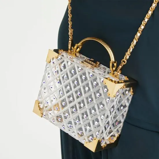 The Trunk Gold Crystals and Diamond Cut Transparent Acrylic Women Aspinal Of London Bridal