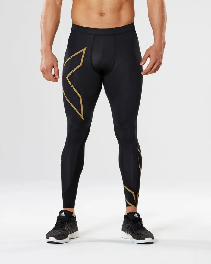 Tights Mens 2XU MCS Run Compression Tights Blackgold Reflective