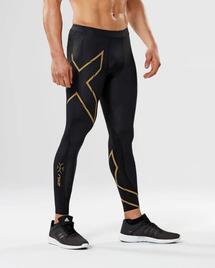 Tights Mens 2XU MCS Run Compression Tights Blackgold Reflective