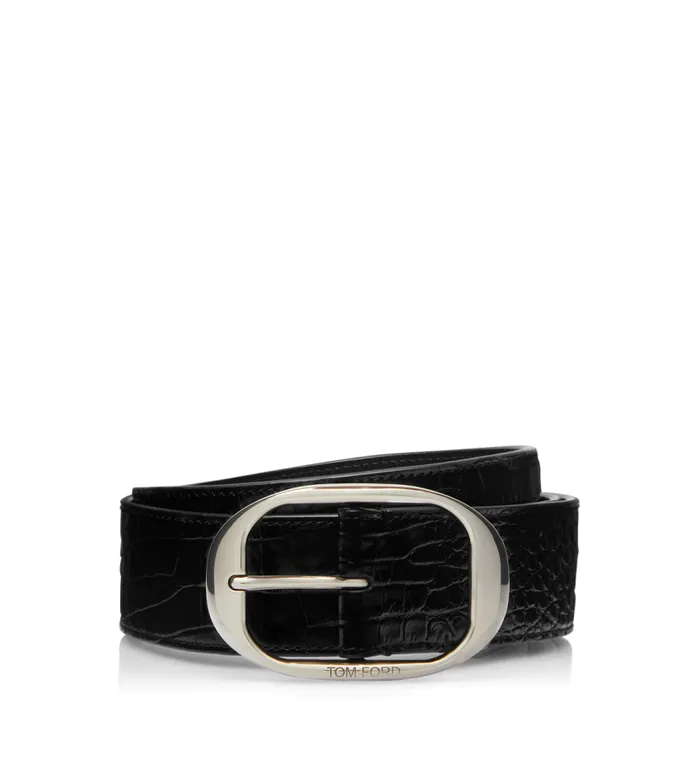 TOM FORD Belts Men PRINTED ALLIGATOR OVAL BELT Black