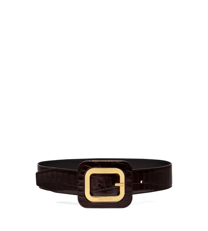 TOM FORD Belts Women STAMPED CROCODILE LEATHER 40 MM FRAME BELT