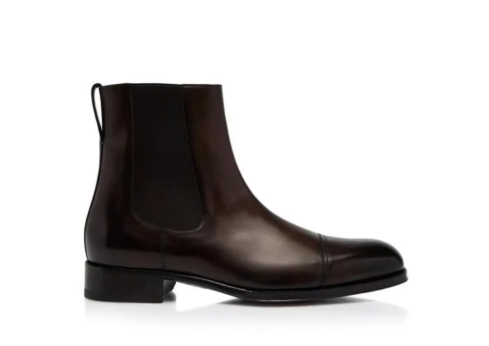 TOM FORD Boots Men BURNISHED LEATHER EDGAR CHELSEA BOOT Ebony