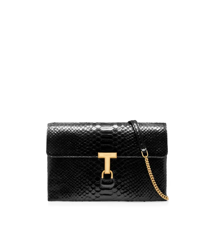 TOM FORD Clutches Women STAMPED PYTHON LEATHER MONARCH MEDIUM SHOULDER BAG Black