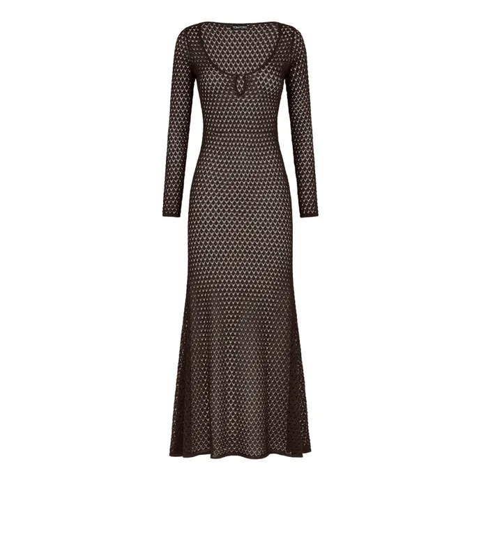 TOM FORD Dresses Women OPENWORK LUREX SCOOP NECK MAXI DRESS Chocolate Brown