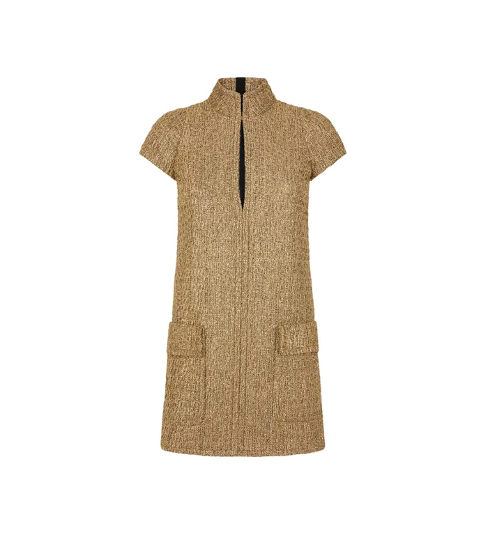 TOM FORD Dresses Women WOOL BLEND TWEED MINI COCKTAIL DRESS Antique Gold