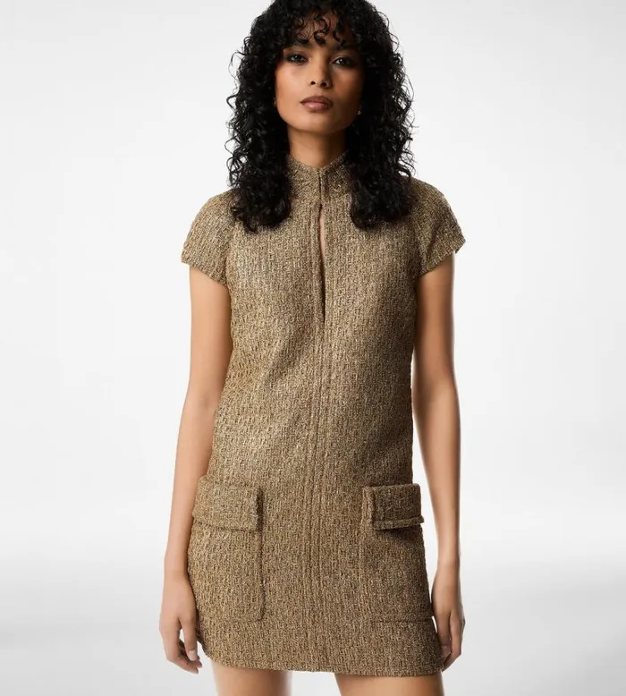 TOM FORD Dresses Women WOOL BLEND TWEED MINI COCKTAIL DRESS Antique Gold TOM FORD Dresses Women WOOL BLEND TWEED MINI COCKTAIL DRESS Antique Gold