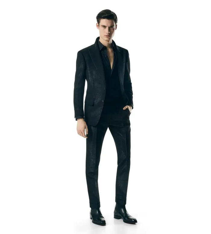 TOM FORD Jackets Men METALLIC SLUB MOIRE SHELTON JACKET Black TOM FORD Jackets Men METALLIC SLUB MOIRE SHELTON JACKET Black