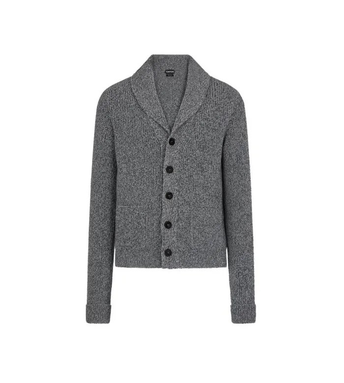 TOM FORD Knitwear Men CASHMERE SHAWL COLLAR CARDIGAN Grey