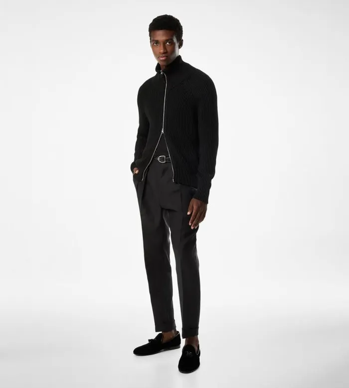 TOM FORD Knitwear Men SILK COTTON ZIP FUNNEL NECK Black TOM FORD Knitwear Men SILK COTTON ZIP FUNNEL NECK Black