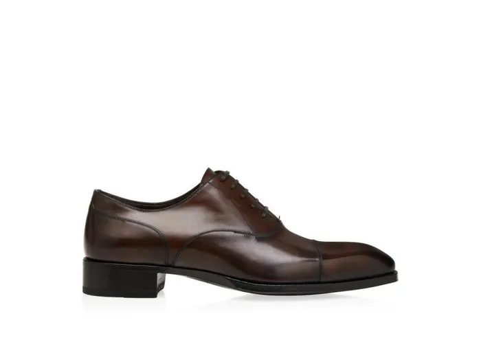 TOM FORD LaceUps Men BURNISHED LEATHER ELKAN LACE UP Dark Cigar