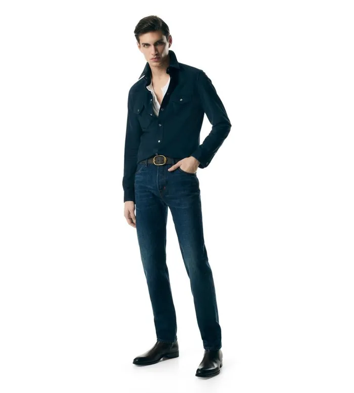 TOM FORD Outerwear Men LIGHT SUEDE WESTERN SHIRT Ink Blue TOM FORD Outerwear Men LIGHT SUEDE WESTERN SHIRT Ink Blue