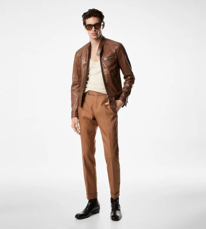TOM FORD Outerwear Men SHINY NAPPA PLONGE CAFE RACER Light Cognac