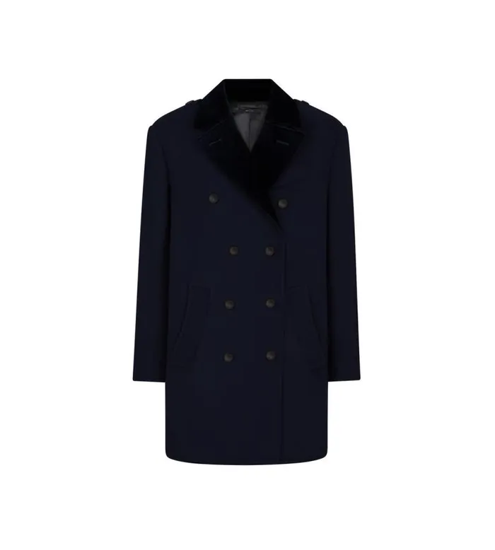 TOM FORD Outerwear Men WOOL FELT OFFICER PEACOAT Dark Blue