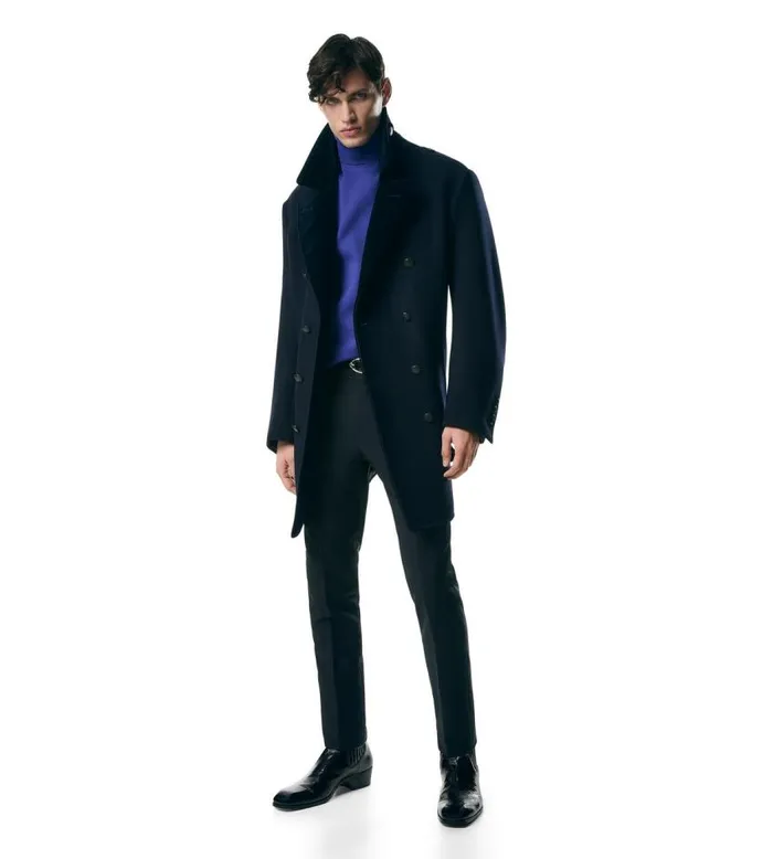 TOM FORD Outerwear Men WOOL FELT OFFICER PEACOAT Dark Blue TOM FORD Outerwear Men WOOL FELT OFFICER PEACOAT Dark Blue