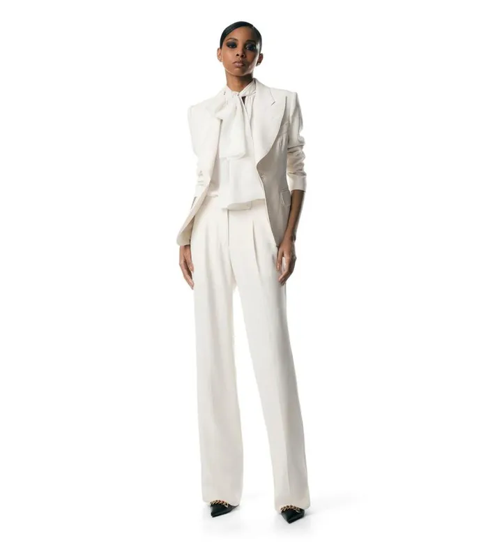 TOM FORD Pants and Shorts Women DOUBLE SILK GEORGETTE WIDE LEG TAILORED PANTS Chalk TOM FORD Pants and Shorts Women DOUBLE SILK GEORGETTE WIDE LEG TAILORED PANTS Chalk