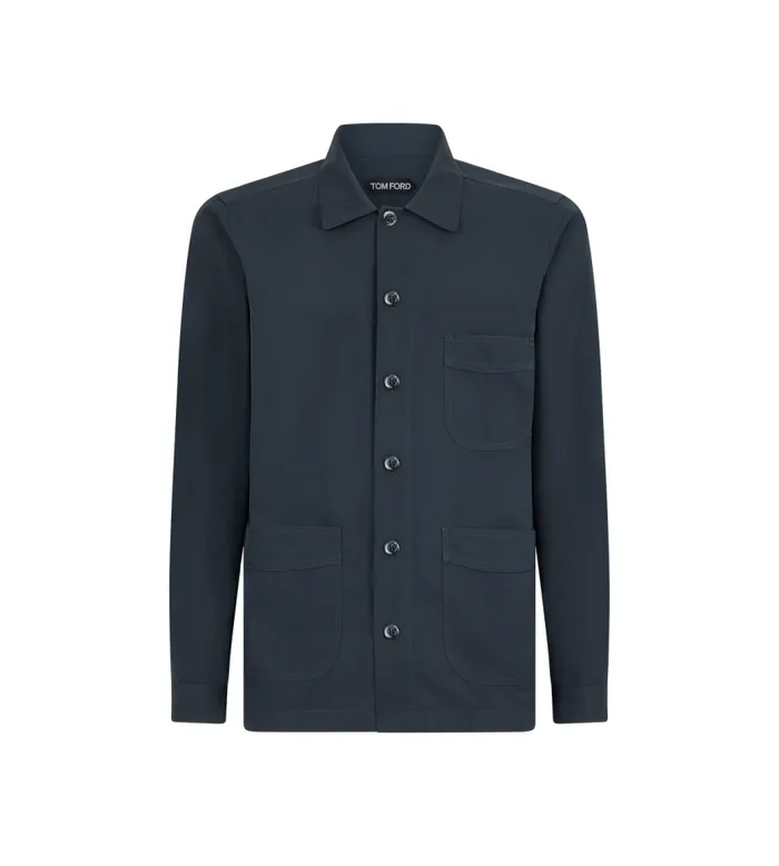TOM FORD Shirts Men BRUSHED COTTON SILK PAJAMA SHIRT Ink Blue
