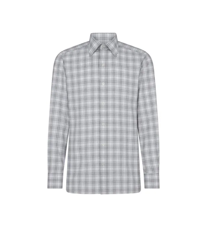 TOM FORD Shirts Men OXFORD CHECK SLIM FIT SHIRT Grey