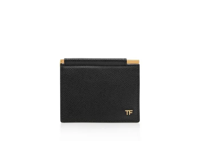 TOM FORD Small Leather Goods Men SMALL GRAIN LEATHER FOLDING MONEY CLIP CARDHOLDER Black