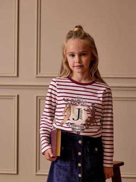 Tops and TShirts Girls Joules Berry Red Stripe Artwork TShirt