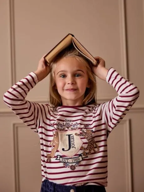 Tops and TShirts Girls Joules Berry Red Stripe Artwork TShirt