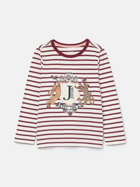 Tops and TShirts Girls Joules Berry Red Stripe Artwork TShirt