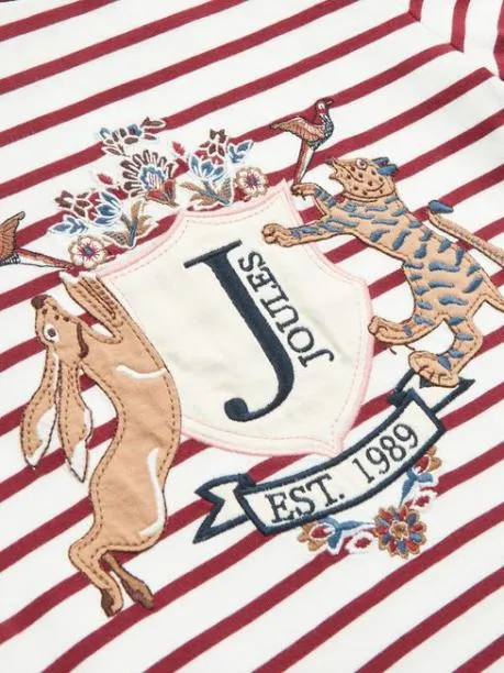 Tops and TShirts Girls Joules Berry Red Stripe Artwork TShirt