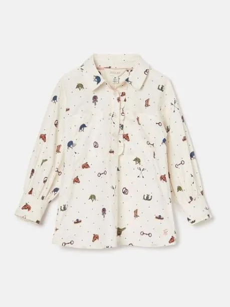 Tops and TShirts Girls Joules Cream Print Pop Over Blouse