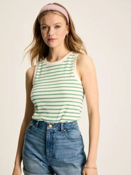 Tops and TShirts Women Joules Cream and Green Striped Jersey Vest