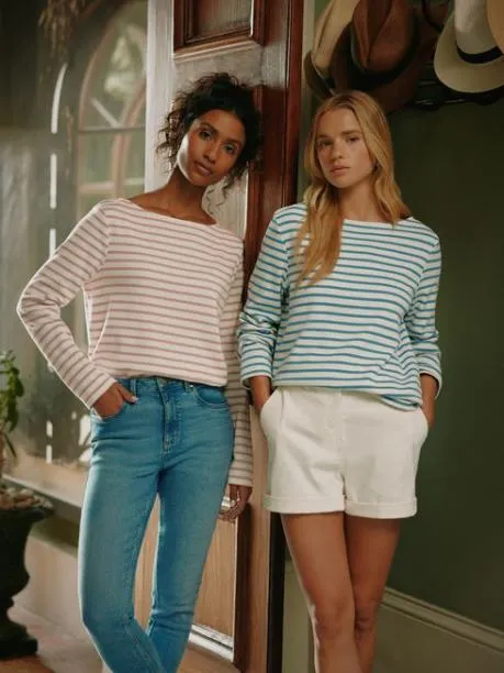 Tops and TShirts Women Joules Cream and Pink Striped Boat Neck Breton Top