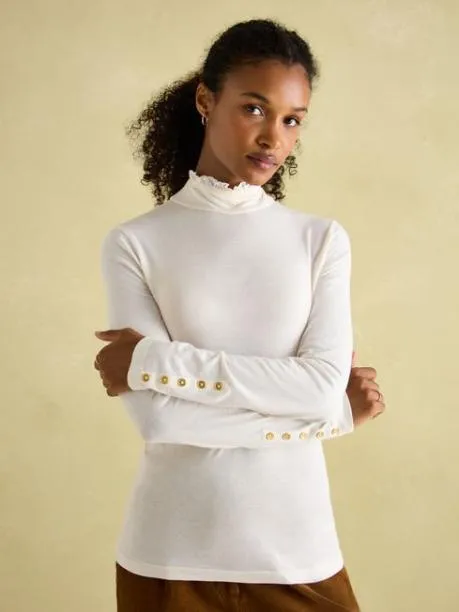 Tops and TShirts Women Joules Cream Long Sleeve High Neck Jersey Top