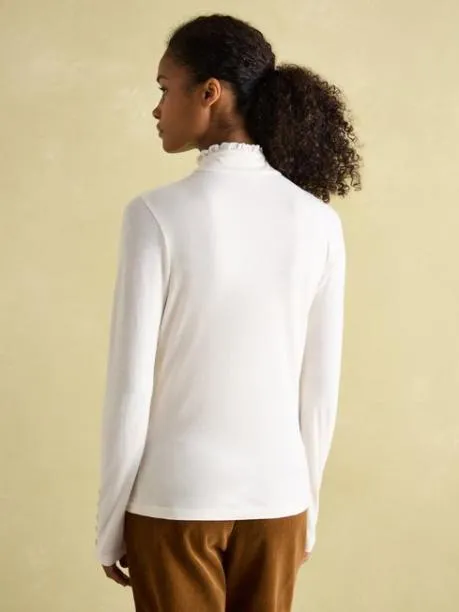 Tops and TShirts Women Joules Cream Long Sleeve High Neck Jersey Top