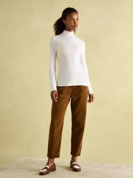Tops and TShirts Women Joules Cream Long Sleeve High Neck Jersey Top