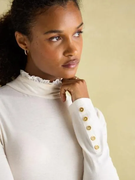 Tops and TShirts Women Joules Cream Long Sleeve High Neck Jersey Top