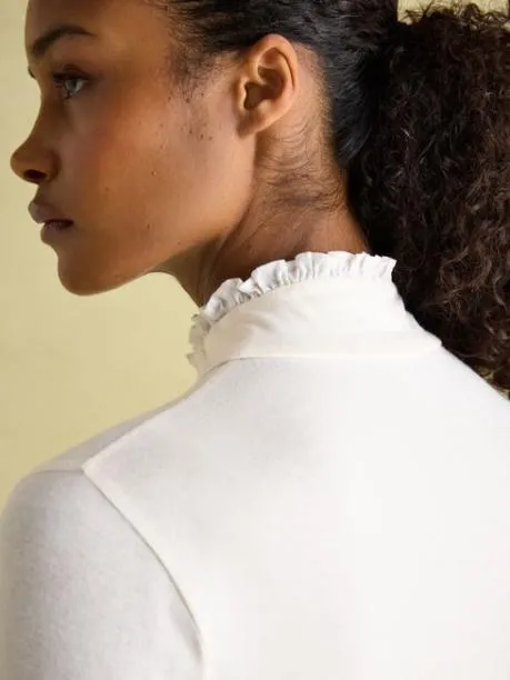 Tops and TShirts Women Joules Cream Long Sleeve High Neck Jersey Top