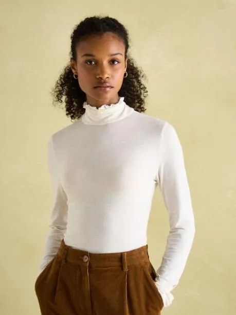 Tops and TShirts Women Joules Cream Long Sleeve High Neck Jersey Top