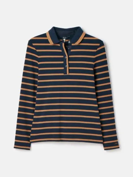 Tops and TShirts Women Joules Navy and Tan Long Sleeve Ribbed Polo Shirt
