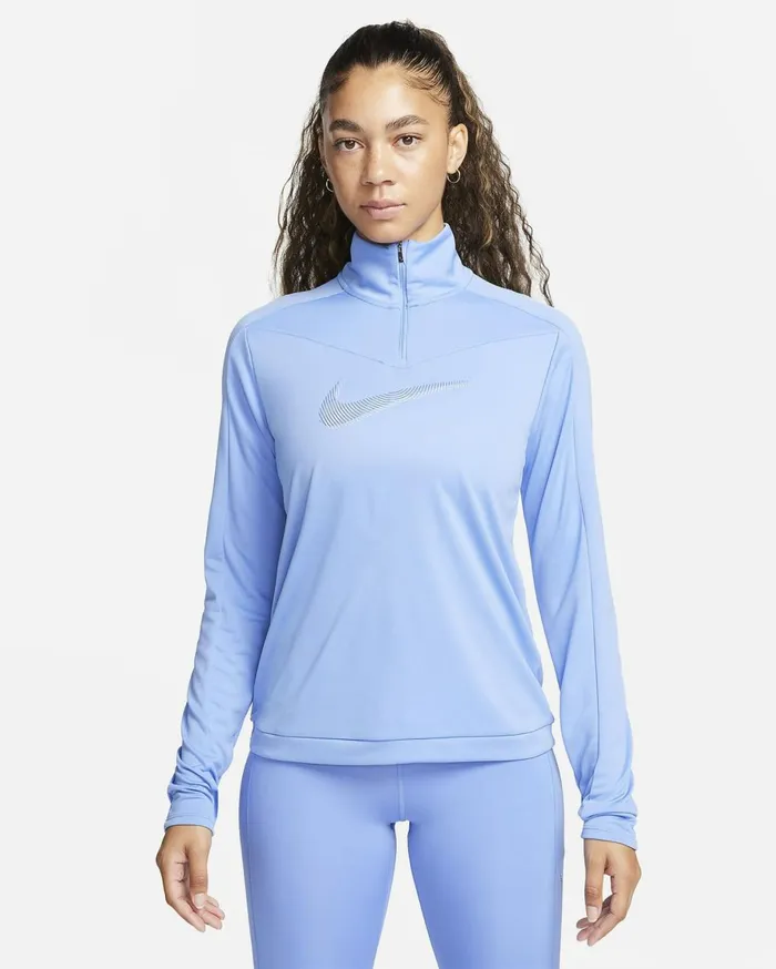 Tops And TShirts Women Nike DriFIT Swoosh Polardiffused Blue