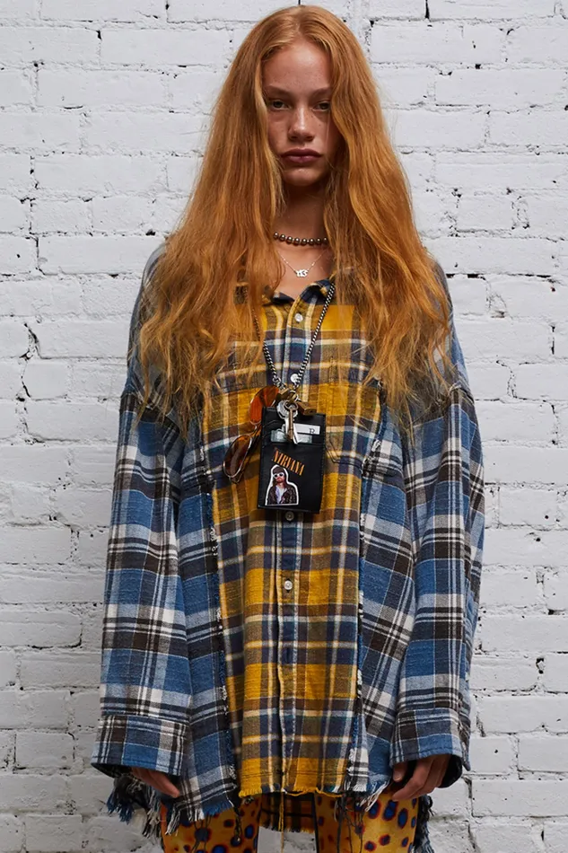 Tops R13 Women Drop Neck Combo Workshirt 8211 Blue And Yellow Plaid