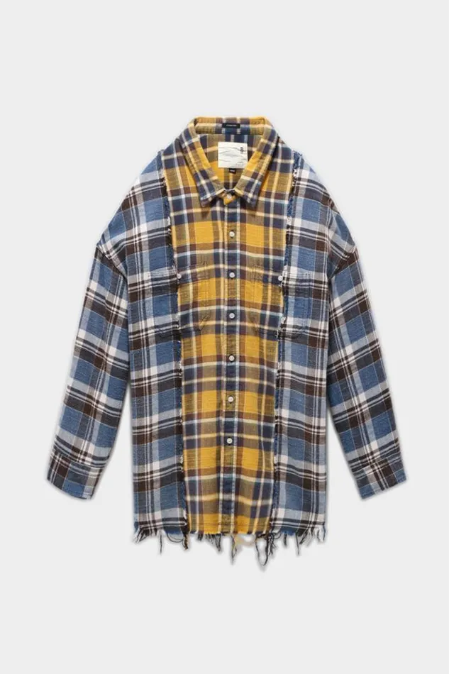 Tops R13 Women Drop Neck Combo Workshirt 8211 Blue And Yellow Plaid