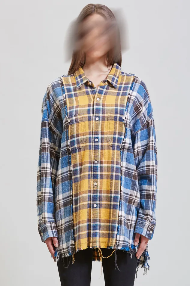 Tops R13 Women Drop Neck Combo Workshirt 8211 Blue And Yellow Plaid