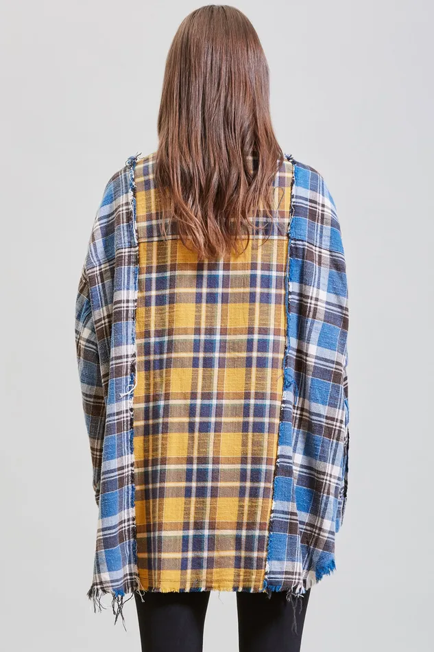 Tops R13 Women Drop Neck Combo Workshirt 8211 Blue And Yellow Plaid