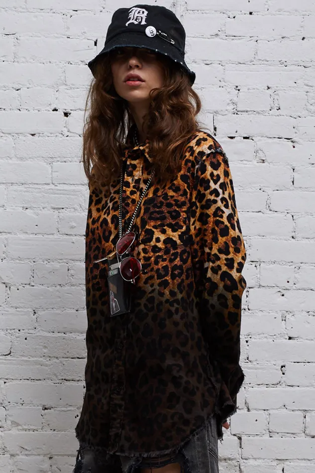 Tops Shredded Seam Shirt 8211 DipDye Leopard 8211 R13 Women