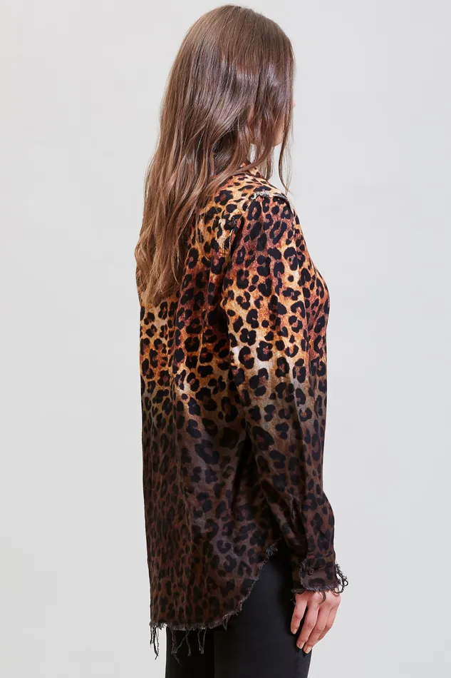 Tops Shredded Seam Shirt 8211 DipDye Leopard 8211 R13 Women